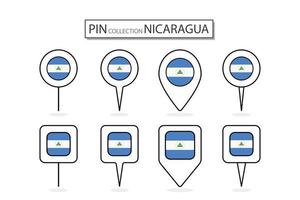 conjunto de plano alfiler Nicaragua bandera icono en diverso formas plano alfiler icono ilustración diseño. vector