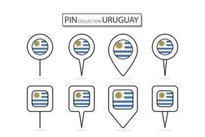 conjunto de plano alfiler Uruguay bandera icono en diverso formas plano alfiler icono ilustración diseño. vector