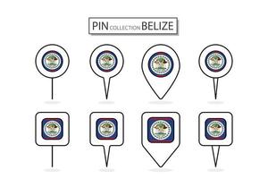 Set of flat pin Belize flag  icon in diverse shapes flat pin icon Illustration Design. vector