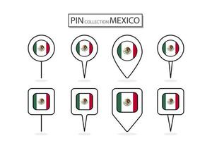 Set of flat pin Mexico flag  icon in diverse shapes flat pin icon Illustration Design. vector