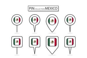 Set of flat pin Mexico flag  icon in diverse shapes flat pin icon Illustration Design. vector