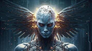 Cyborg on digital background represent artificial intelligence. photo