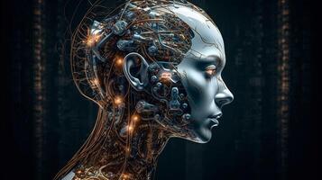 Cyborg on digital background represent artificial intelligence. photo