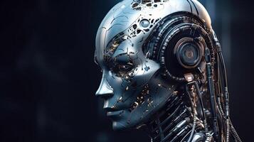 Cyborg on digital background represent artificial intelligence. photo