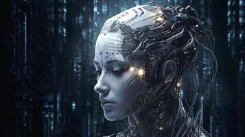 Cyborg on digital background represent artificial intelligence. photo