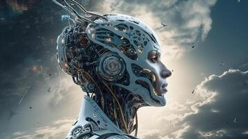 Cyborg on digital background represent artificial intelligence. photo