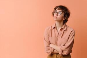 a Young woman thinking an idea while looking up photo