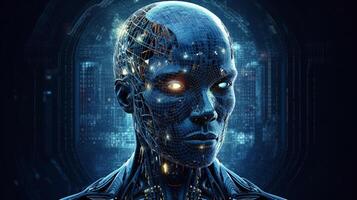 Cyborg on digital background represent artificial intelligence. photo