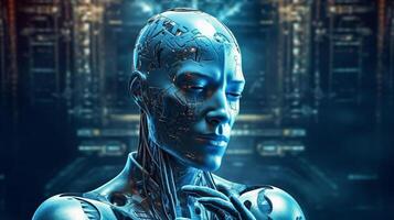 Cyborg on digital background represent artificial intelligence. photo