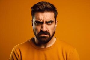 a man on solid color background photoshoot with Anger face experession photo