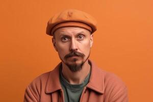 a man on solid color background photoshoot with Disgust face experession photo