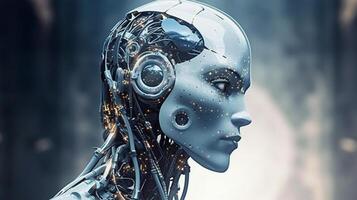 Cyborg with glowing brain. Artificial intelligence concept. photo