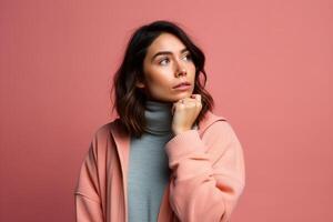 a Young woman thinking an idea while looking up photo