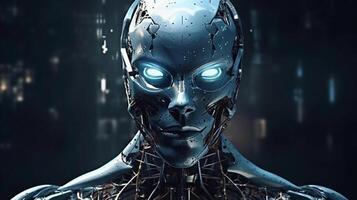 Cyborg with glowing brain. Artificial intelligence concept. photo