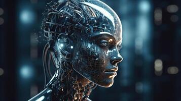 Cyborg on digital background represent artificial intelligence. photo