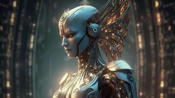 Cyborg on digital background represent artificial intelligence. photo