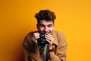 a photographer isolated on solid color background photo