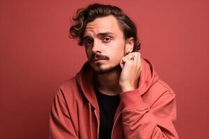 a man on solid color background with Pout face expression photo