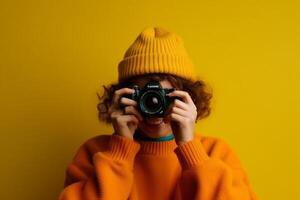 a photographer isolated on solid color background photo