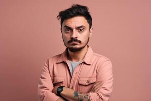 a man on solid color background with Pout face expression photo