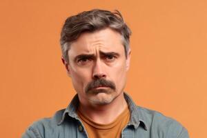 a man on solid color background with Pout face expression photo