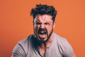 a man on solid color background photoshoot with Anger face experession photo