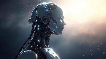 Cyborg on digital background represent artificial intelligence. photo