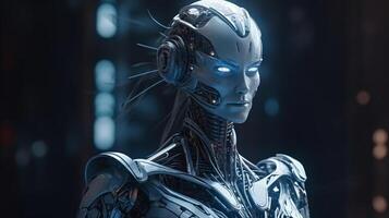 Cyborg with glowing brain. Artificial intelligence concept. photo