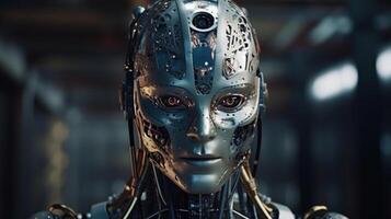 Cyborg on digital background represent artificial intelligence. photo