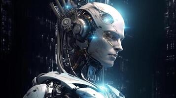 Cyborg on digital background represent artificial intelligence. photo