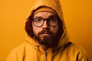 a man on solid color background photoshoot with Fear face expression photo