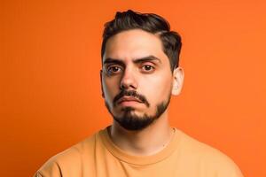 a man on solid color background photoshoot with Disgust face experession photo