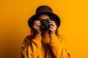 a photographer isolated on solid color background photo