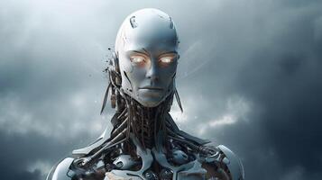 Cyborg on digital background represent artificial intelligence. photo