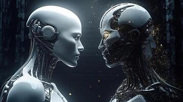 Cyborg with glowing brain. Artificial intelligence concept. photo