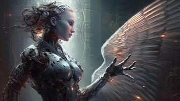 Cyborg with glowing brain. Artificial intelligence concept. photo