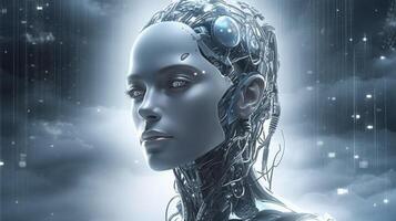Cyborg on digital background represent artificial intelligence. photo