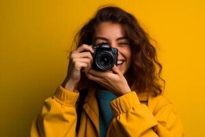 a photographer isolated on solid color background photo