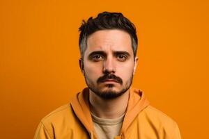 a man on solid color background photoshoot with Disgust face experession photo