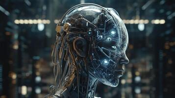 Cyborg on digital background represent artificial intelligence. photo