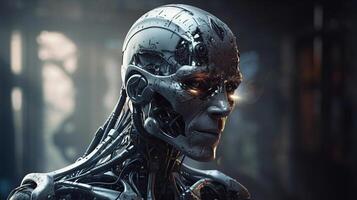 Cyborg on digital background represent artificial intelligence. photo