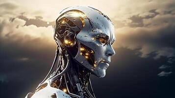 Cyborg on digital background represent artificial intelligence. photo