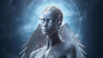 Cyborg on digital background represent artificial intelligence. photo