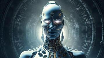 ai generativo cyborg con brillante cerebro. artificial inteligencia concepto. foto