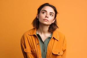 a Young woman thinking an idea while looking up photo