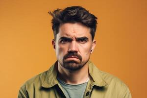 a man on solid color background with Pout face expression photo