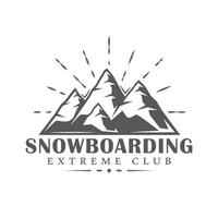 Vintage snowboarding label isolated on white background vector