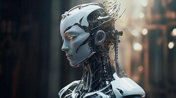 Cyborg with glowing brain. Artificial intelligence concept. photo