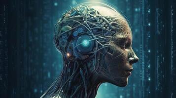 ai generativo cyborg en digital antecedentes representar artificial inteligencia. foto