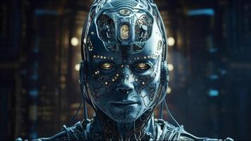 Cyborg on digital background represent artificial intelligence. photo